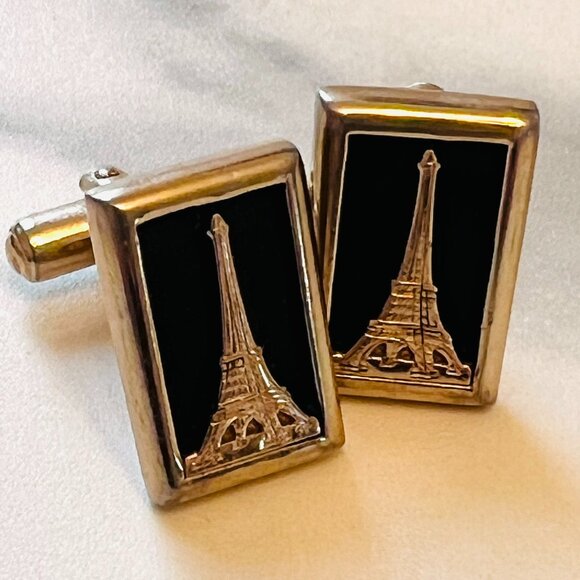 Fabulous Gold-toned 1950s Vintage Eiffel Tower Cufflinks - Picture 1 of 4